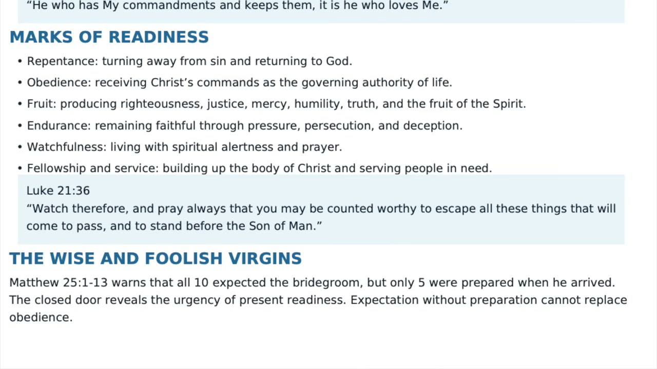 TOC Marks of Readiness and Wise and Foolish Virgins teaching graphic
