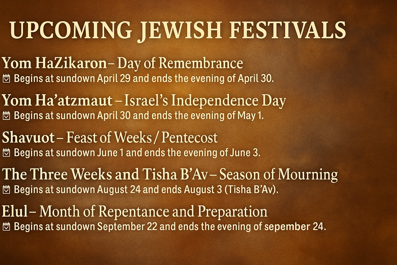 Upcoming Jewish Festivals