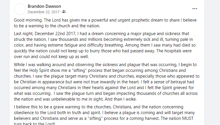 Prophetic Dream of Coming Plague