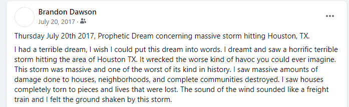 Prophetic Dream of Storm Houston TX